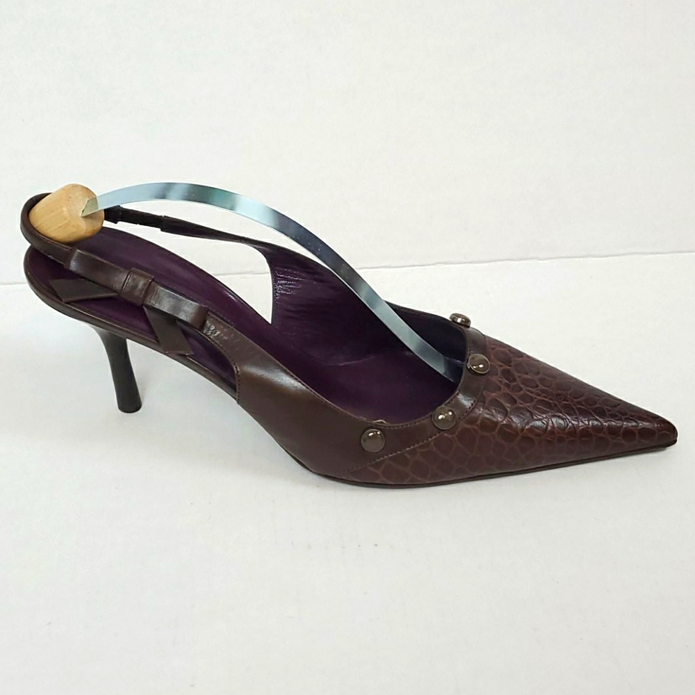 Escada heel brown leather shoes women size 39.5 luxury classic casual